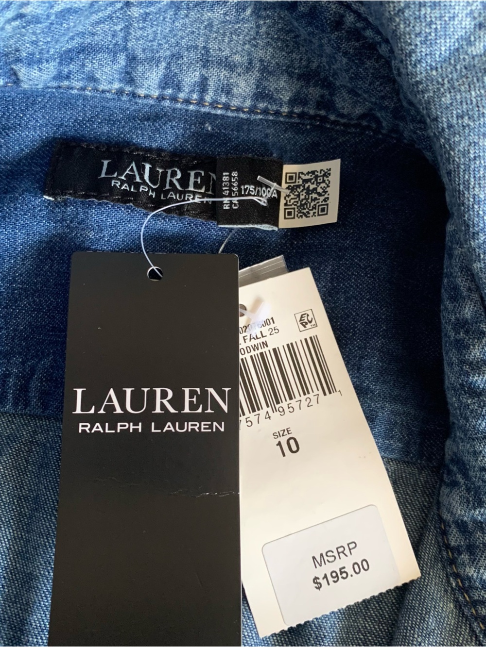 Ralph Lauren NWT 10 Indigo Denim Shirt Dress with Tie Waist & Long Sleeves - Picture 8 of 8